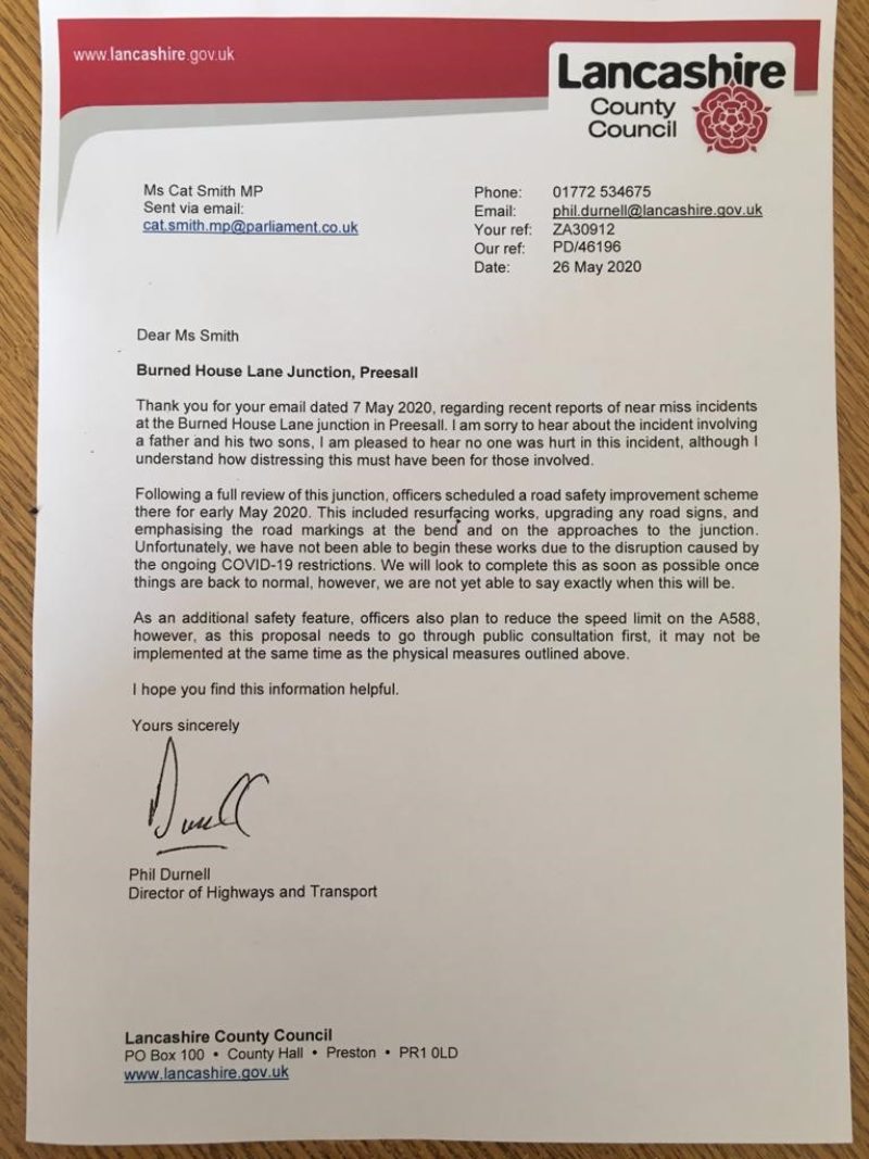 Response from Highways Department, Lancashire County Council