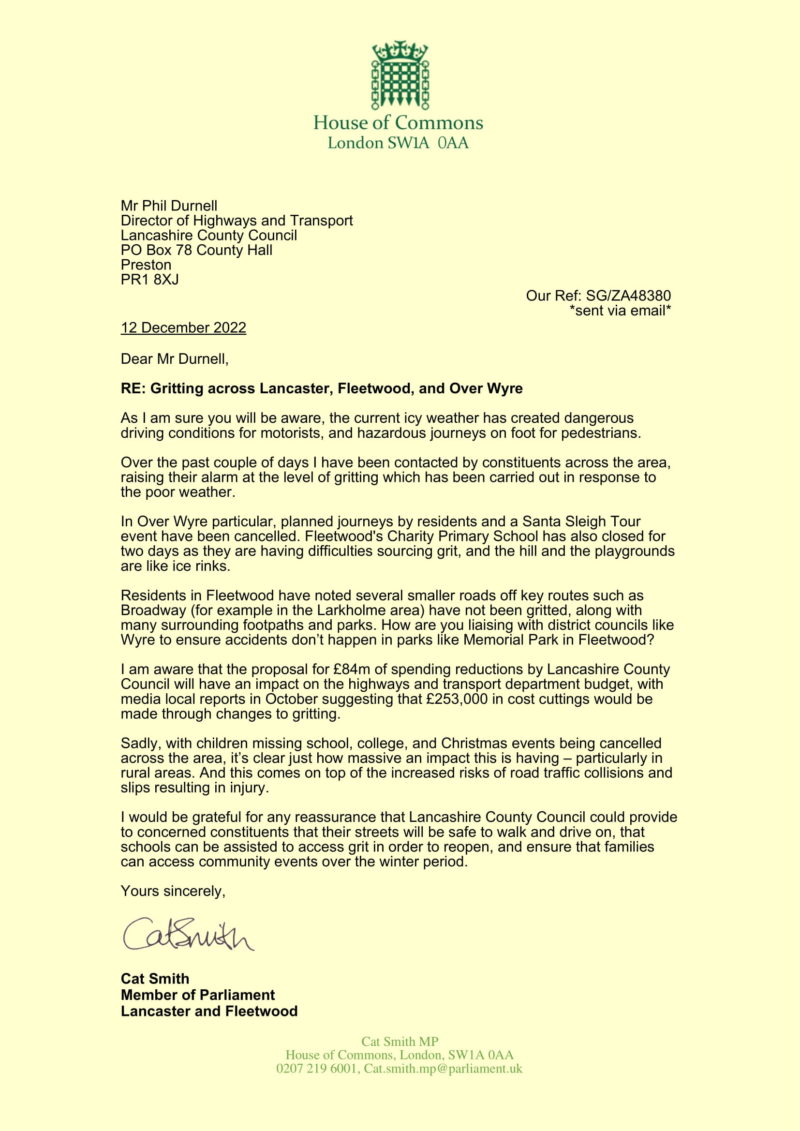 Cat writes to the Director of Highways and Transport
