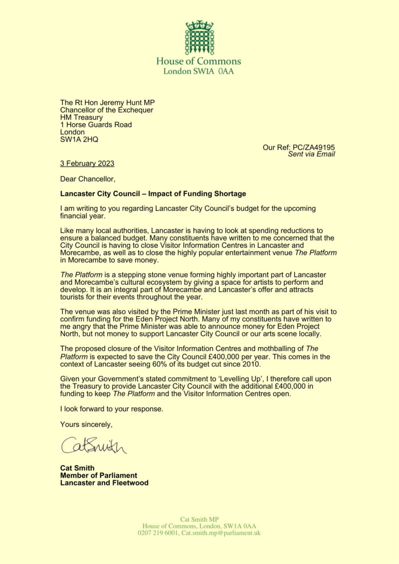 Cat writes to the Chancellor of the Exchequer