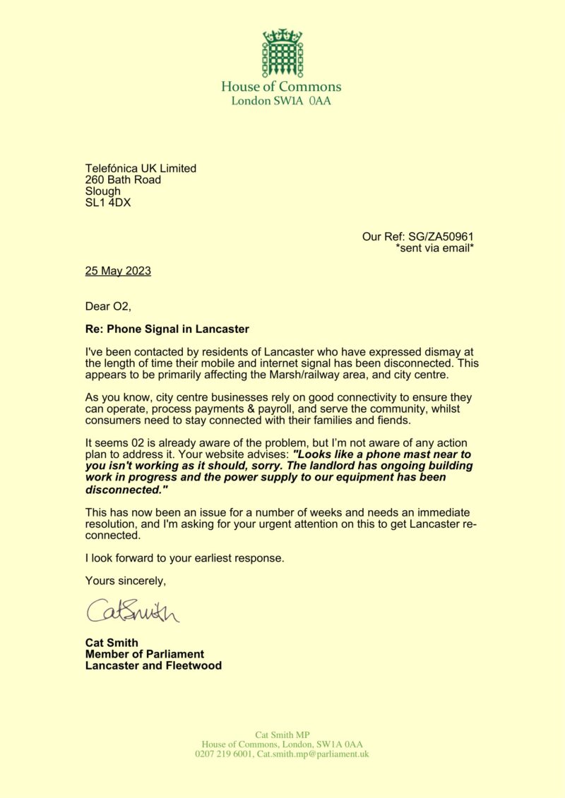 Success! O2 Restore Signal in Lancaster - Cat Smith - Cat Smith